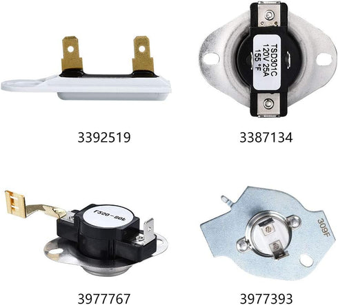 3977393 Dryer Thermal Fuse 3387134 Dryer Cycling Thermostat 3392519 Dryer Thermal Fuse 3977767 Dryer Thermostat Compatible with Whirlpool Dryers, Replacement Parts # WP3387134 WP3977767 WP3977393