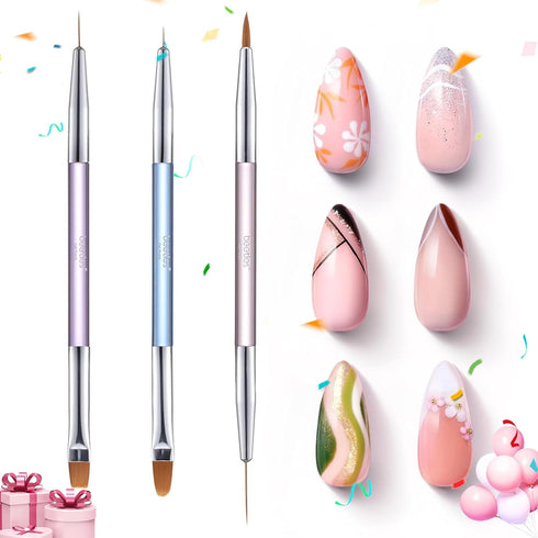 Beetles 3 Pcs Gel Nail Art Brushes Set Gel Polish Design Pen Painting Tools with Liner Brushes Petal Painting Brush and Oval Brush DIY at Home Man...