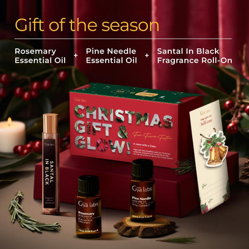 Gya Labs Christmas Festive Gift & Glow Kit & Greeting Card (Set of 3) - Authentic Aromas of Rosemary Oil, Pine Essential Oils & Santal in Black Ro...