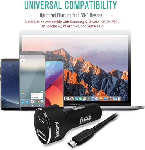 Type C Car Charger, Nekteck USB Adapter with 45W Power Delivery and 12W A Port Compatible with iPhone, iPad, MacBook, Galaxy, Google Pixel, 3.3ft ...