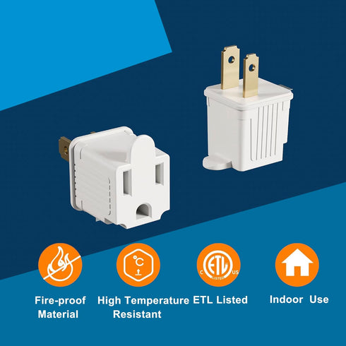 Oviitech 4 Pack 3Prong to 2 Prong Grounded Outlet Wall Tap Adapter Single Outlet Adapter Converter in White...