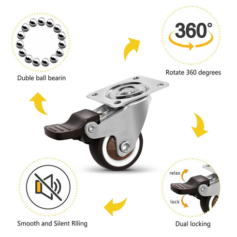 Molen 1" Low Profile TPR Casters Wheels Set of 4.for small box,Baby crib,Clothes box, Toy box, Tool box,.Weight capacity 65lbs....
