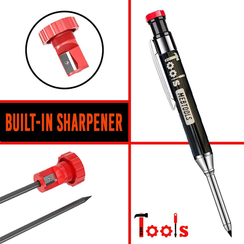 Mechanical Carpenter Pencil - Heavy Duty Carpenter Pencils, Mechanical Pencil w/ 12 Refills & Built-In Sharpener - Welders & Construction Pencils,...