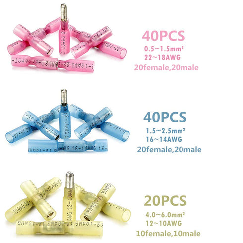100PCS Heat Shrink Bullet Connectors, Heat Shrink Female & Male Connectors Bullet Terminals, Insulated Waterproof Marine Crimp Automotive Connecto...