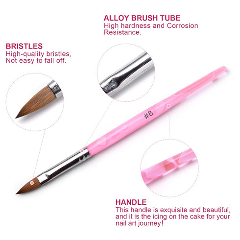5pcs/set 2#/4#/6#/8#/10# Kolinsky Sable Brush Acrylic Nail Art Brush Nail Art Painting Brush (size 8#)...