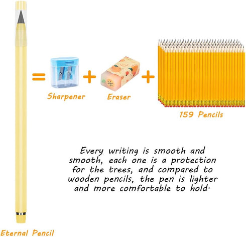 Infinity Pencil,7PCS Inkless Pencil Inkless Magic Pencil with Extra 7 Eraser Reusable Everlasting Pencil with 7 Replaceable Nibs for Writing Drawi...