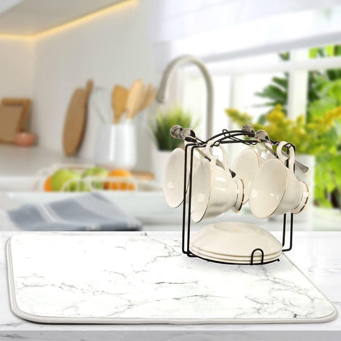 Absorbent Dish Drying Mat for Kitchen Counter - Marble Print Microfiber Drying Pad, Reversible Drainer Mats for Countertop, Large 18 x 24 inch...