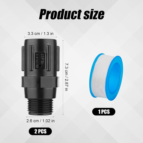 2pcs Water Pressure Regulators 25PSI with Pipe Sealant Tape, 3/4" Thread Garden Hose Pressure Regulator Drip Irrigation Tubing Adapter Low Flow Va...
