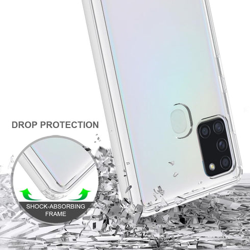 for Samsung Galaxy A21s Case Crystal Clear Slim Hard Case Hybrid Shockproof Bumper with Tempered Glass Screen Protector Full Body Anti-Yellow Anti...