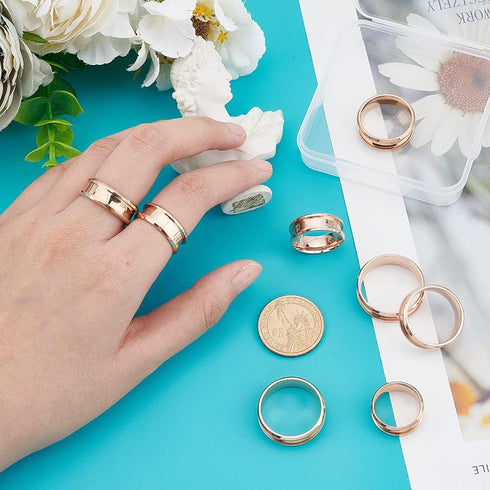 UNICRAFTALE 16pcs Rose Gold Blank Core Ring 8 Sizes Stainless Steel Finger Ring for Inlay Round Grooved Empty Ring Blanks with Velvet Pouches for ...