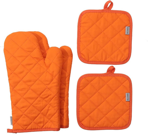 Oven Mitts and Pot Holders 4 pcs Set,High Heat Resistant 500 Degree Extra Thicken Long Kitchen Cotton Oven Glove for Cooking (12 Inch,Orange)…...
