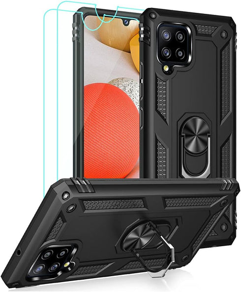 Androgate Cellular Phone Case for Samsung Galaxy A42 5G, Heavy Duty Protection with Metal Ring Holder Kickstand, Black...