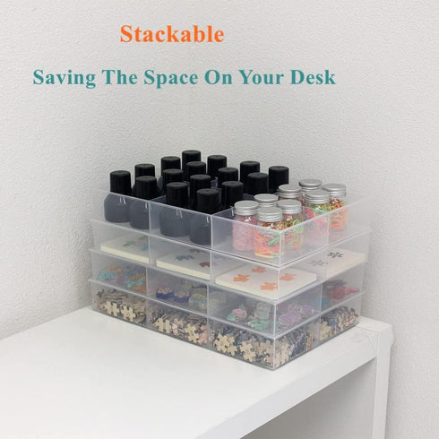 BangQiao 2 Pack Fixed 6 Grids Clear Plastic Organizer Sorting Tray with Large Compartment, Transparent Storage Divider Box Container Case for Hard...