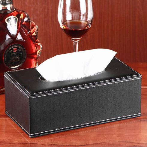 /N Rectangular PU Leather Tissue Box Napkin Holder, Used in Home Office, Hotel Room Napkin Box, Decorative Black (Black)...