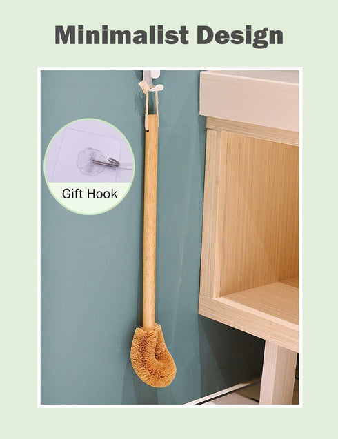 Updated Modern Version Toilet Bowl Brush, Natural Coconut Fiber Brush Head and Beechwood Handle for Bathroom Toilet - Sturdy, Deep Cleaning, Eco-F...