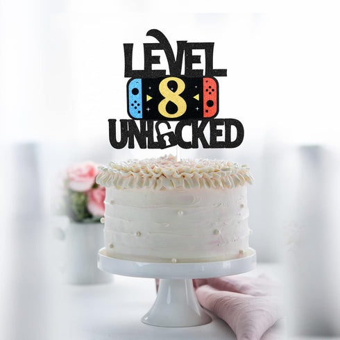 Level 8 Unlocked Game Birthday Cake Topper - Video Game Boy's 8th Birthday Game On Party Cake Supplies - Gaming Level Up Winner Party Decoration...