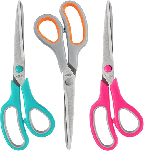 Scissors All Purpose,8.5'' Multipurpose Scissors Bulk 3-Pack,Stainless Steel Sharp Scissors for Office Home School Sewing Fabric Craft Supplies, R...