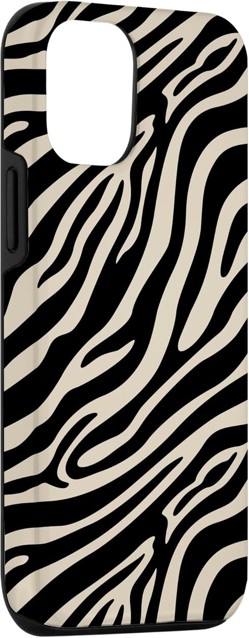 iPhone 13 Zebra Stripes Print Pattern in Black and Beige Case...