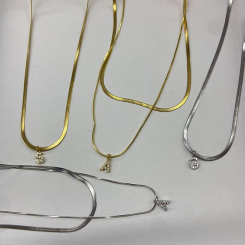 Dainty Initial Necklaces Gold Letter Chokers for Women,18k gold Chain Necklace Simple Cubic Zircon Minimalist Pendant Herringbone Women Choker Nec...