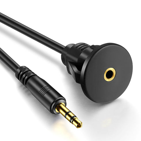 3.5mm male to 3.5mm Female Car Truck Dashboard Flush Mount 3.5mm 1/8" AUX Audio Jack Extension Cable with Mounting Panel for Car Boat and Motorcyc...
