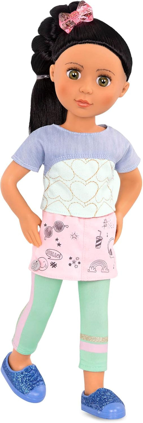 Glitter Girls – Soo Ji 14-inch Poseable Fashion Doll – Black Hair & Hazel Eyes —Hearts Outfit with Blue Glitter Shoes – Toys, Clothes, and Accesso...