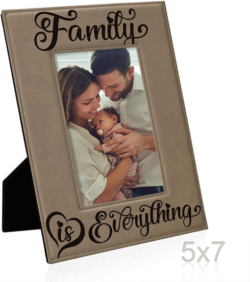 KATE POSH Family is Everything Engraved Leather Picture Frame (5x7-Vertical)...