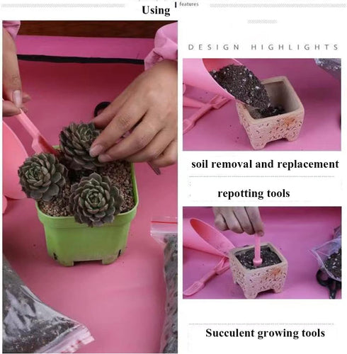Succulent Plant Tools Set,Indoor Plants Tool Kit,Repotting Mat,Fairy Gardening Hand Tools,Mini Garden Planting Watering Tool,Flower Pot Hole Mesh ...