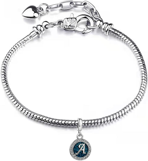 Spakling Blue A to Z Letter Initial Charm Alphabet Capital Name Dangle Beads Compatible With Pandora Charms Bracelets and Necklaces...