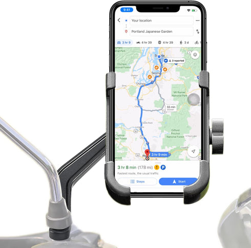 Motorcycle Phone Mount for Rearview Mirror, Metal Motorbike Phone Holder Smartphone Holder Mount 360° Rotation Adjustable, Universal for 6mm-10mm ...