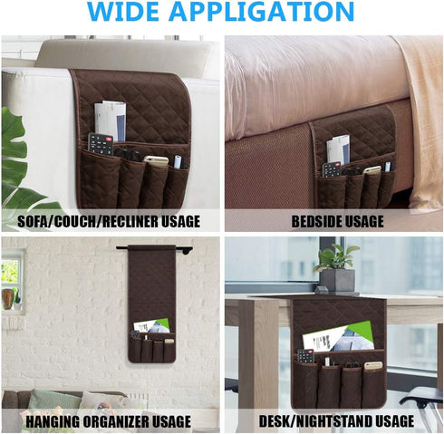 Sofa Armrest Organizer Non-Slip Arm Chair Bedside Caddy Storage Organizer for Recliner Couch with 5 Pockets for Cell Phone TV Remote Control Magaz...