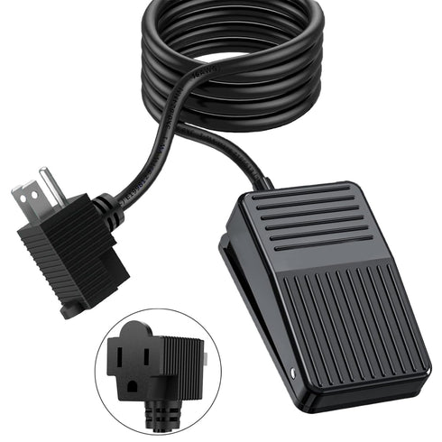 Foot Switch, Foot Pedal Switch 6-ft Cable with 3-Prong Piggyback Plug, Foot Operated Pedal Controller Power Switch Deadman Style for Woodworking M...