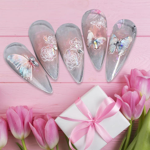 5D Aurora Butterfly Nail Stickers for Women Cartoon Butterfly Nail Art Stickers for Nail Designs Embossed Butterfly Stickers for Nails Design Rose...