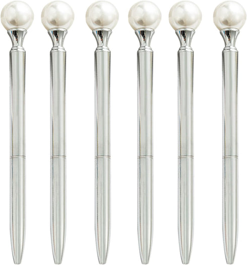 6 Pieces False Pearl Decoration Twist Metal Ballpoint Pen Ball Pen 1.0 MM Black Ink...