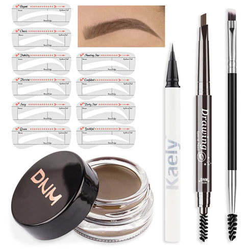 evpct Eyebrow Stamp Pencil Kit for Eyebrows, Makeup Brow Stamp Trio Kit with Waterproof Eyebrow Pencil, Eyeliner, Eyebrow Pomade, 10 Eyebrow Stenc...