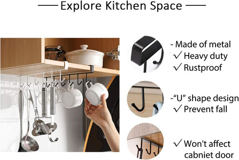Art Secret 6-Hook Under Cabinet Mug Hanger (c- 2pcs White)...