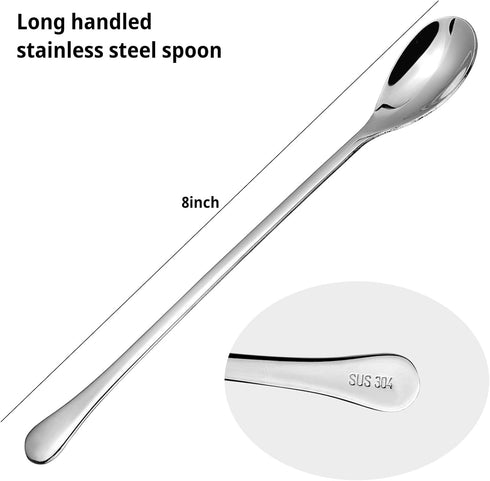 Coffee Spoon,4 Pcs Long Coffee Spoons for Coffee Bar,8-Inch Long Handle Iced Tea Spoon,Bar Spoon Cocktail Mixing Stirrers for Drink Silver (4, Sil...