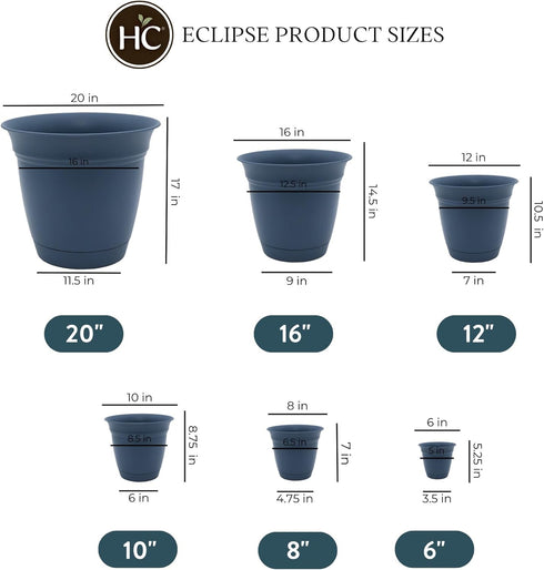 The HC Companies 8 Inch Eclipse Round Planter with Saucer - Indoor Outdoor Plant Pot for Flowers, Vegetables, and Herbs, Slate Blue...
