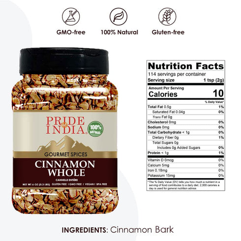 Pride Of India – Cinnamon Bark Whole – Freshly Sourced from India – Gourmet Whole Spice – Strong Aroma – Perfect for Cooking & Baking – Easy to St...
