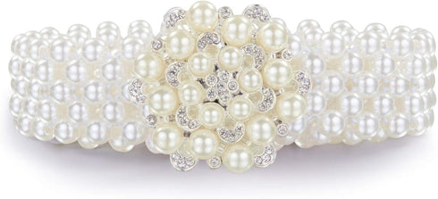 Dubulle Women’s Pearl Belts Elastic Bridal Sash Crystal lvory Bead Wedding Belt Sexy Bridesmaid Dress Girl Waist Chain...
