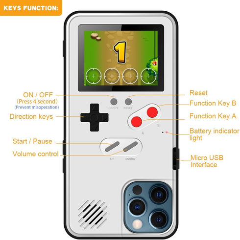 Gameboy Phone Case for iphone 11 with Tempered Glass Phone Screen Protector,Full Color Display 36 Retro Classic Games, Protective Cover Self-Power...