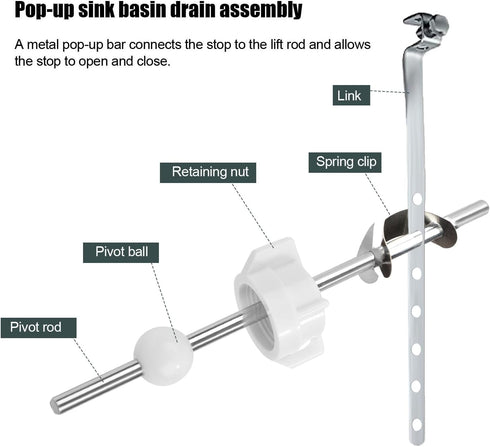 2pcs Lavatory Pop Up Center Piece Assembly, Sink Ball Pivot Rod Replacement Compatible with Price Pfister Pop Up Stopper and Other Popular Brands ...