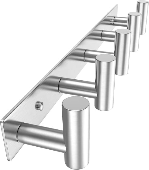 VAEHOLD Silvery Hat and Coat Wall Mount Rack - 5 Hooks for Robes, Bags, Keys, and Towels - Bathroom Towel Hanger Organizer (1 Pack)...