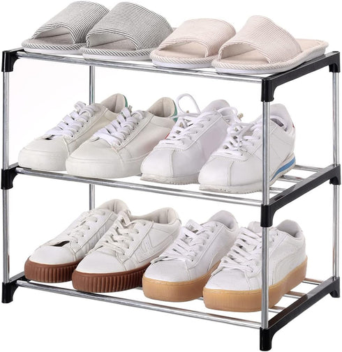 Stackable Small Shoe Rack, Entryway, Hallway and Closet Space Saving Storage and Organization (3-Tier, Black)...