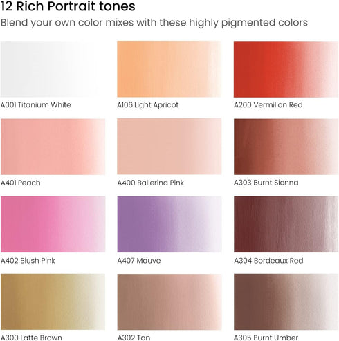 ARTEZA Gouache Paint, Set of 12, Skin Tones, 0.4 US fl oz Gouache Paint Tubes, Opaque Gouache Set for Canvas and Paper...