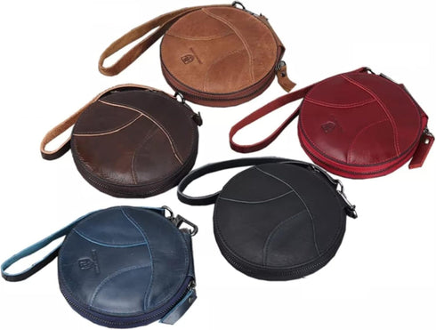Genuine Leather Patchwork Retro Round Coin Purse Change Pouch Small Slim Clutch Wristlet RFID Blocking Wallet (Expresso)...