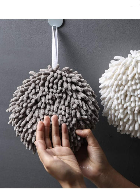 Ivymei 2 Pack Chenille Hand Towels,Kitchen Hand Towels with Loop,Hanging Hand Towels for Bathroom,Soft Absorbent Hand Bath Towels(2 Grey)...