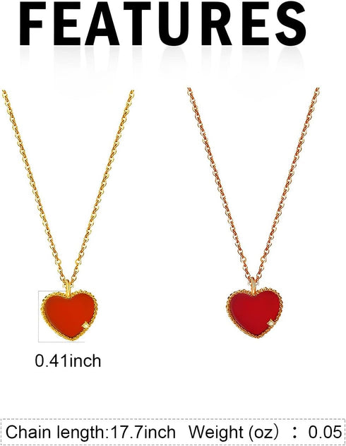 18K Gold Plated Red Heart Necklace Rhinestone Tiny Diamond Pendant Choker Necklaces Small Love Chain Necklace for Women Agate Tone Chain...