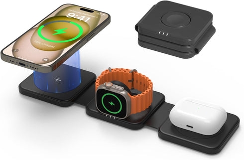 JoyGeek 3-in-1 Wireless Charger for Magsafe: Magnetic Charging Pad for iPhone 15/14/13/12 Pro Max/Plus/Mini, Apple Watch Ultra 2/Series 9/8/7/6/5/...