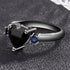 Hsitgexf Black Gold Plated Heart & Blue Round CZ Cubic Zirconia Promise Statement Ring,Women's Fashion 3-Stone Wedding Engagement Ring (US size 9)...