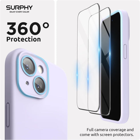 SURPHY Designed for iPhone 15 Plus Case Compatible with MagSafe (6.7 inch 2023), with 2 Pack Screen Protector, Liquid Silicone Phone Case (Camera ...